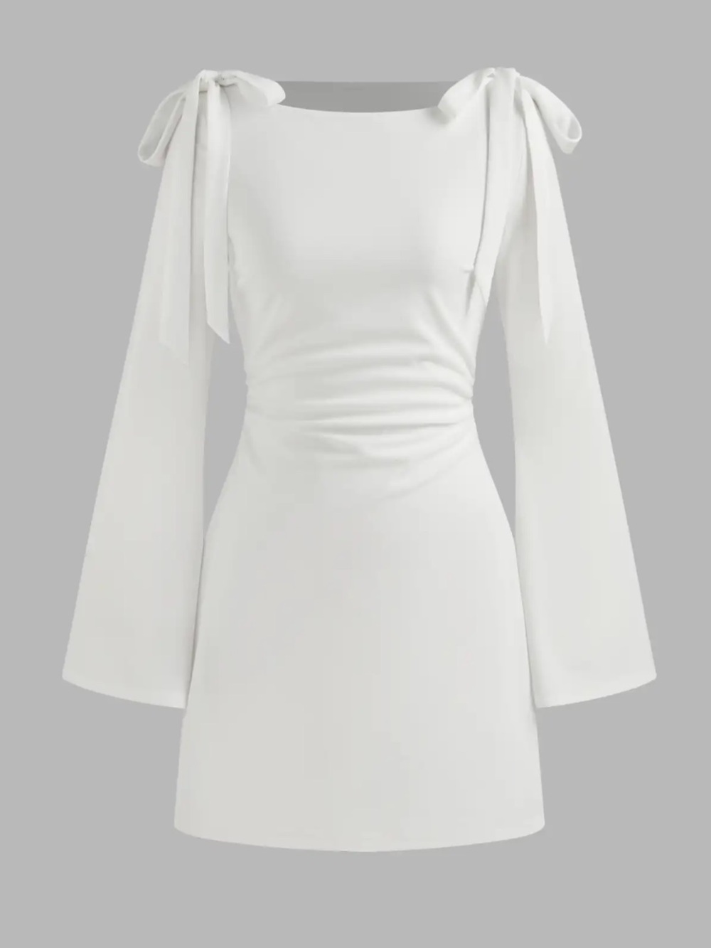 CIDER boat neckline solid white ruched bowknot mini dress size XXS NWT